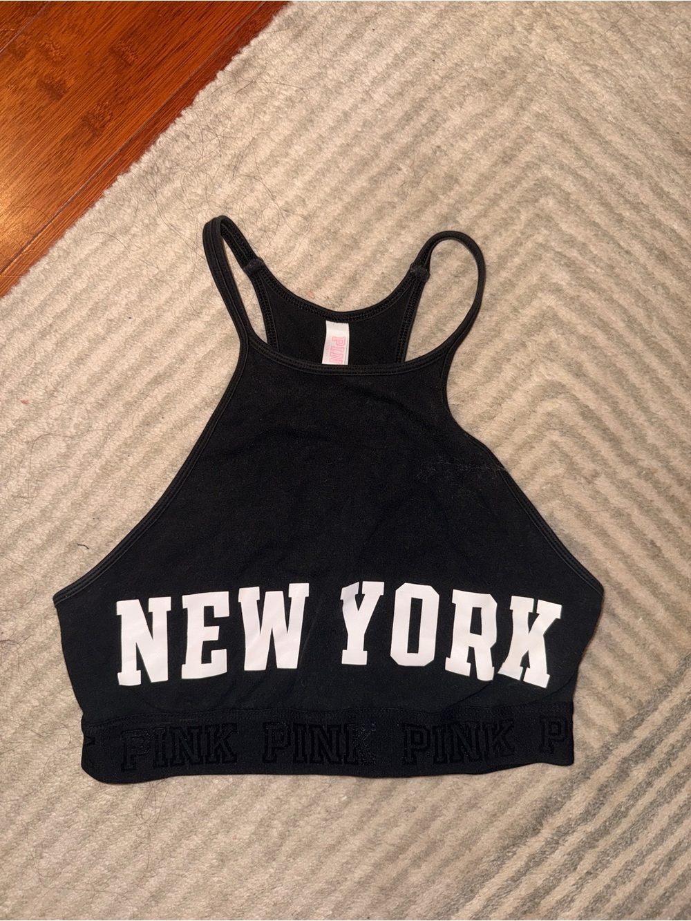 PINK Victoria's Secret Black Cropped Tank with White NEW YORK Print